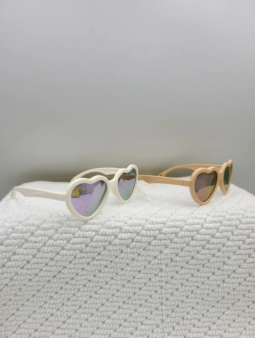 Kids Heart Sunglasses - White and Beige - Cute UV Shades